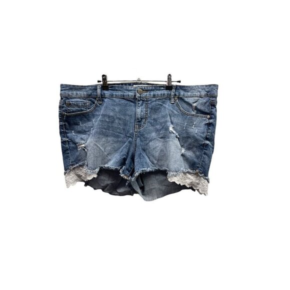 Torrid Distressed Fringe Lace Denim Shorts Plus Size 20 - Picture 2 of 7